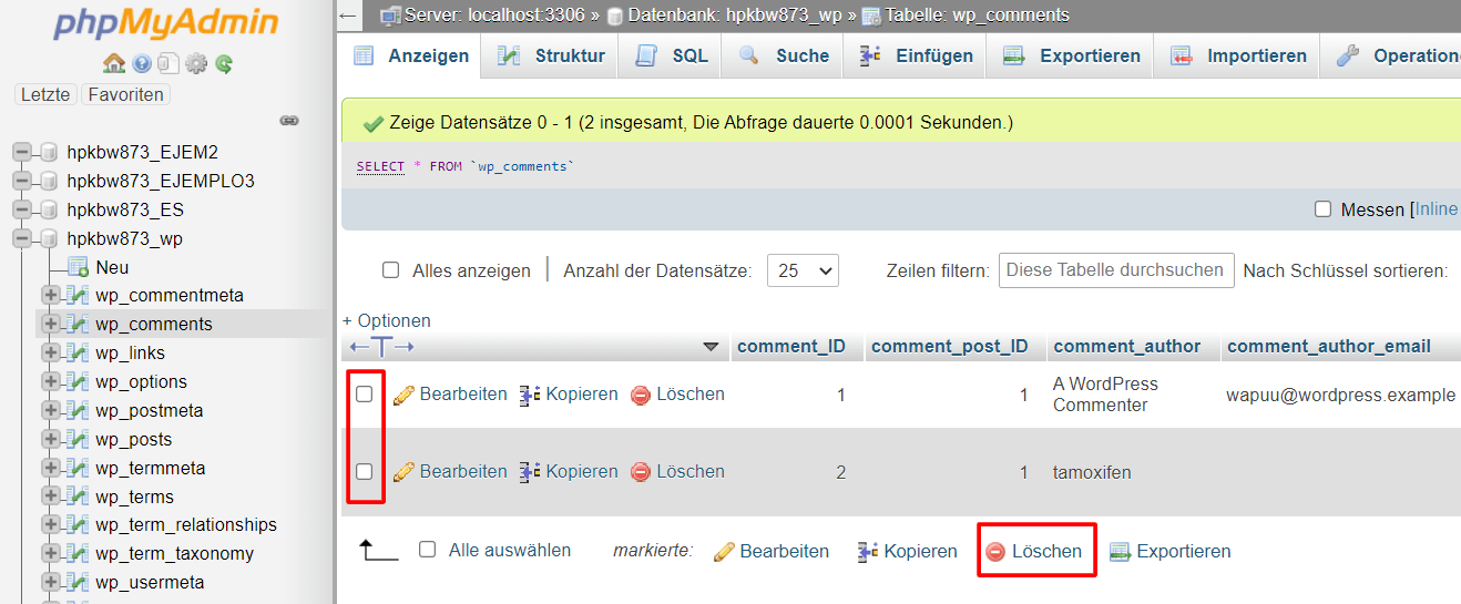 So löschen Sie eine Tabelle in einer Datenbank phpMyAdmin