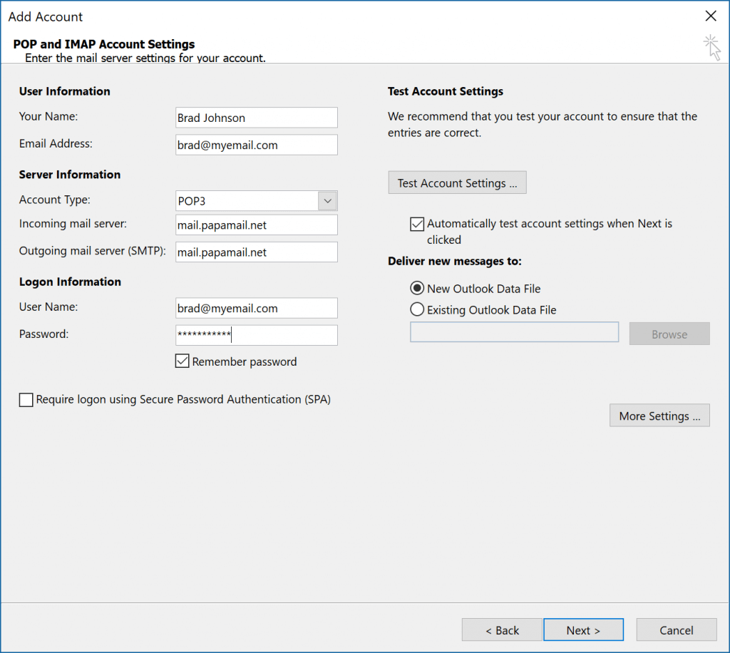 How to manually set up POP3 or IMAP email accounts in Outlook